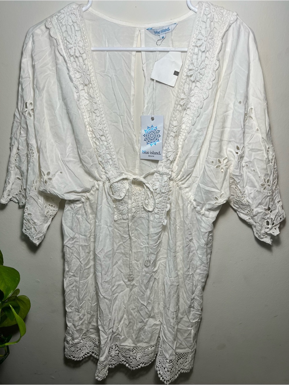 Blue Island White Embroidered Boho Cover-Up